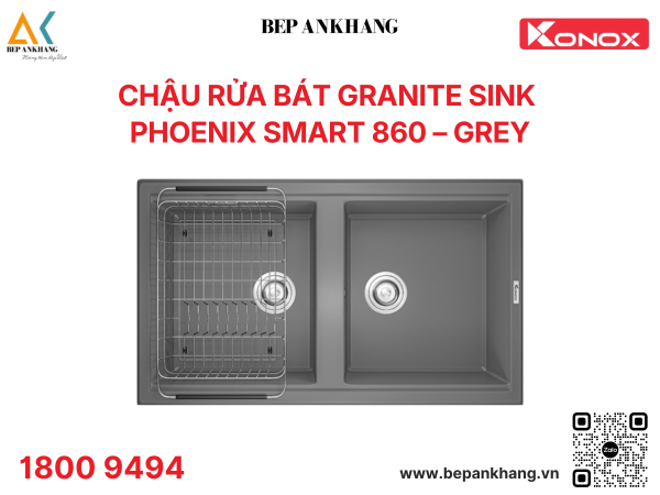 Chậu rửa bát 2 hố Granite Sink Phoenix Smart 860 – Grey
